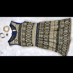 Blue/Black/Cream Print Dress